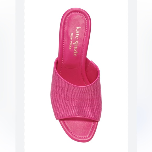 Kate Spade Malibu Raffia Pink Leather Slide Kitten Heels - Picture 2 of 7